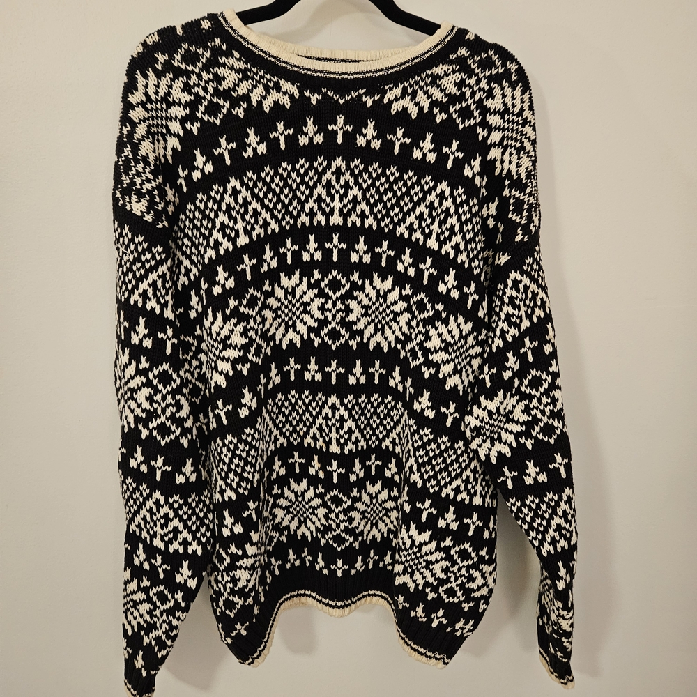 Gap Vintage Y2K Fair Isle Nordic Snowflake Cotton Chunky Knit Sweater, L Unisex